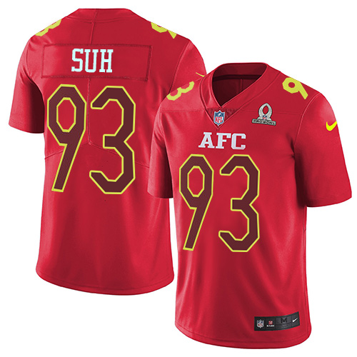 Nike Dolphins #93 Ndamukong Suh Red Men's Stitched NFL Limited AFC Pro Bowl Jersey